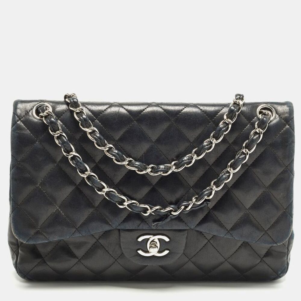 Chanel Classic Double Flap Jumbo Black Quilted Leather Bag
